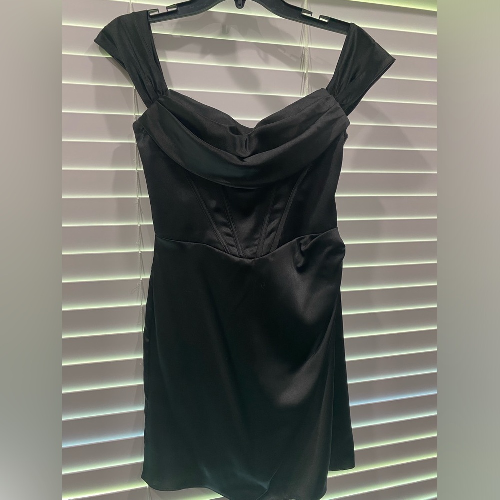 Black mini satin formal dress